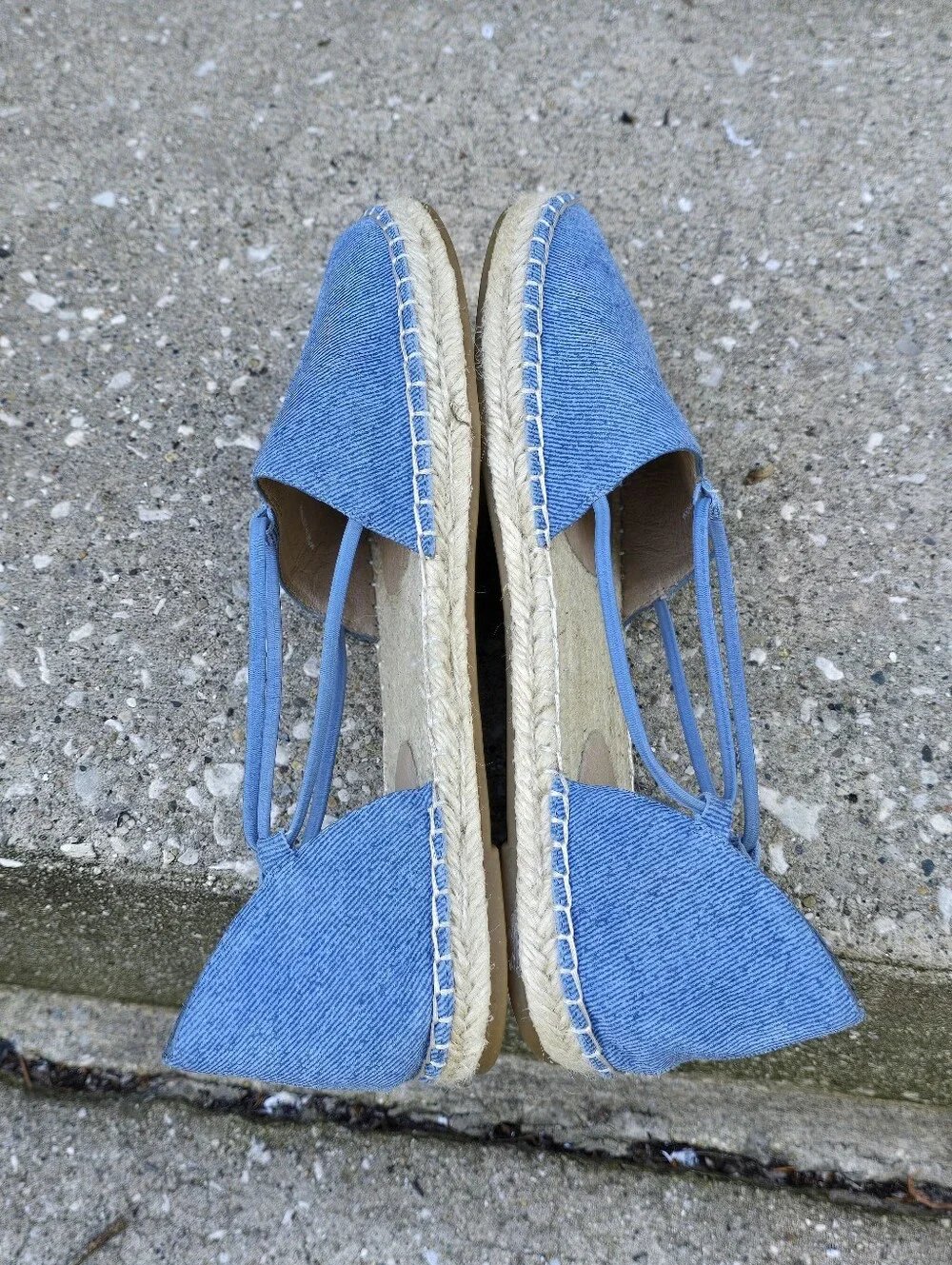Eileen Fisher Lee Espadrille Flats Sz 7.5 Leather Denim-Printed Costal Vacation